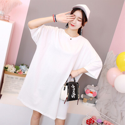 

JOY OF JOY Jingdong Womens 2019 Summer New Loose Medium Long Solid Color T-Shirt Female JWTD191477 White