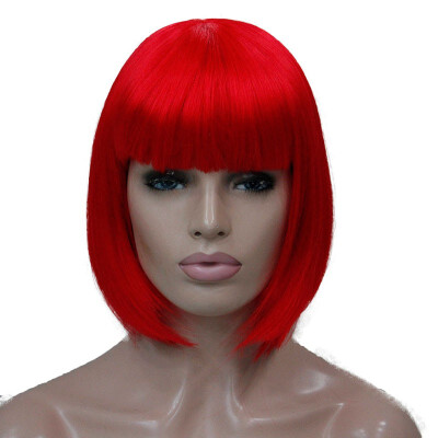 

StrongBeauty Short Straight BOB Colored Wigs Cosplay Wigs with Neat Bangs Synthetic Wig COLOUR CHOICES