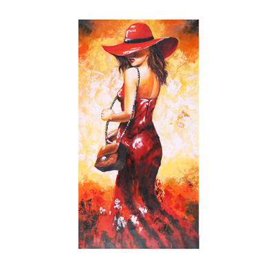 

24 47 inches Unframed Waterproof Hand-Painted Oil Painting Abstract Lady in Red Dress Canvas Picture Wall Art Decor for Living R