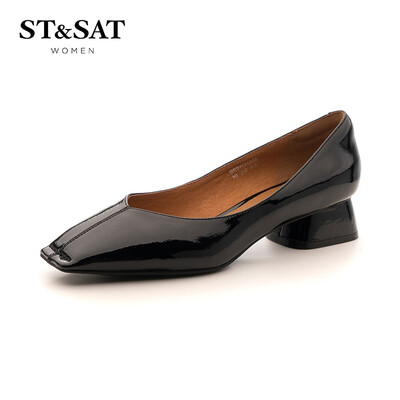 

Saturday womens shoes ST&SAT lacquered cow leather fashion simple&elegant shallow mouth with single shoes SS91111255 black 36