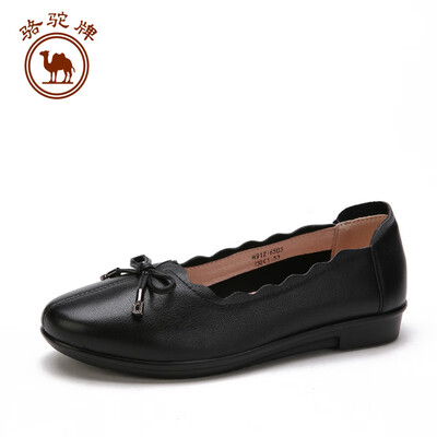 

Camel single shoes female mother pregnant women leather shallow mouth bow simple W91216503 black 36230 yards