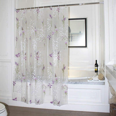 

UpperX Mildew Resistant Anti-Bacterial PEVA Shower Curtain Printed Purple Flower Non Toxic No Chemical Odor Rust Proof Grommets