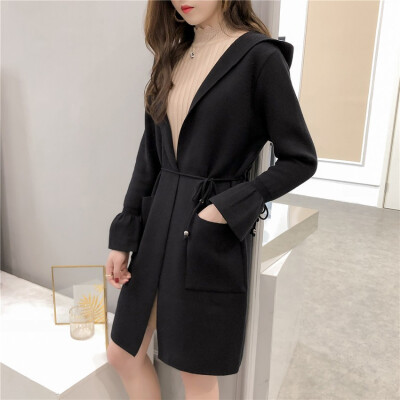 

Womens long 2018 autumn&winter new womens clothing Korean version of hooded sweatshirt sleeves cardigan