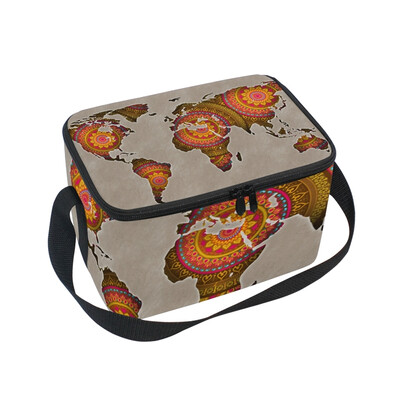 

ALAZA Lunch Box Insulated World Map Mandala Lunch Bag Large Cooler Tote Bagfor Men Women