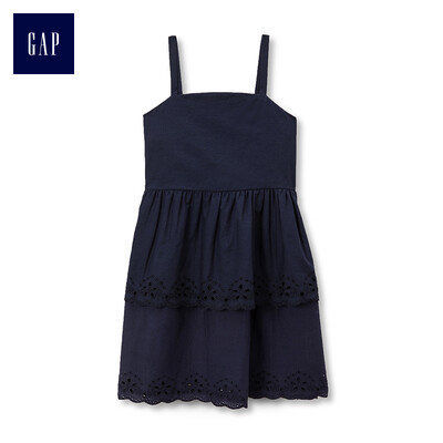 

GAP flagship store female cotton embroidery embroidery hollow pleated sleeveless dress 307365 navy blue 2YRS