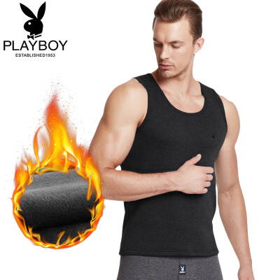 

Playboy warm vest men thickening plus velvet bottoming round neck autumn&winter shirt youth middle-aged cotton vest male black XXXL