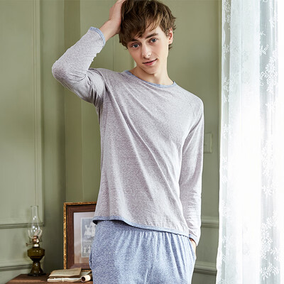 

Haizhining pajamas mens spring&autumn youth long-sleeved trousers home service suit round neck cotton mens loose leisure out can wear spring&summer ne