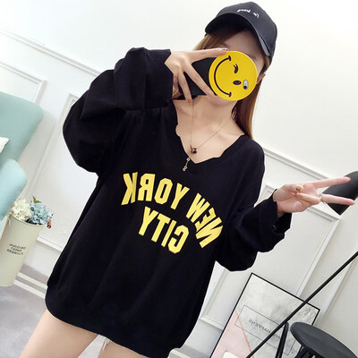 

CITYPLUS 2019 new long-sleeved thin section loose V-neck letter wild student T-shirt CWTC191121 black M