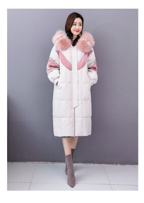 

Mid-length over-the-knee star stitching contrast color large fur collar down jacket 90312