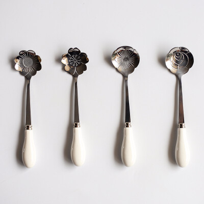 

STRUST 4pc set stainless steel porcelain Creative Flower coffee spoon set mini spoon set stirring spoon set