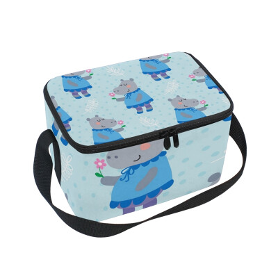 

ALAZA Lunch Box Insulated Lunch Bag Large Cooler Cartoon Hippopotamus Tote Bag