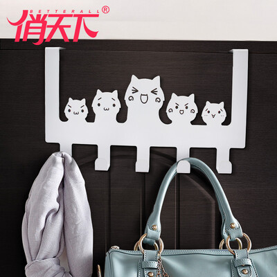 

Qiaotian hook free punching mute no trace hook door hook hanging coat rack bearing strong thickening bathroom rack cartoon cat 5 hook WG-1335