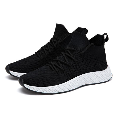 

High-top mens shoes flying woven socks mens Korean version of the trend hip-hop shoes fashion white breathable casual canv