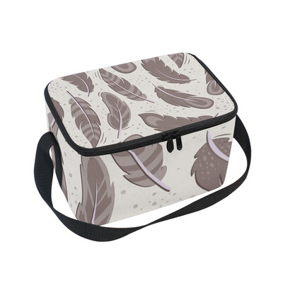 

ALAZA Insulated Lunch Box Feathers Design Lunch Bag for Men Women Portable Tote Bag Cooler Bag