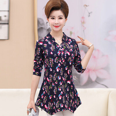 

Yu Zhaolin 2019 new middle-aged womens large size shirt bottoming shirt mother loaded loose long-sleeved T-shirt YWMM191368 Pink flower