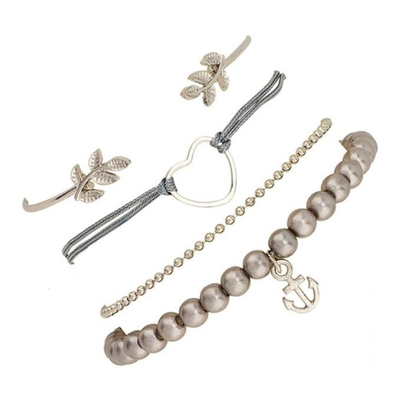

4 Pcs Set women bracelets Bohemian Leaves Knot Round Chain Opening Gold Bracelet Set Women Fashion Apparel Jewelry