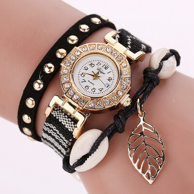 

DUOYA D125 Lady Vintage Vacation Wind Gold Leaf Pendant Jewelry Watch