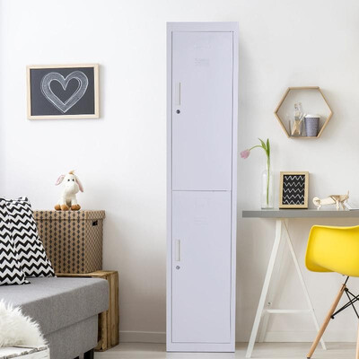 

71 2 Tier Freestanding Steel Metal Lockable Locker Storage Cabinet- White