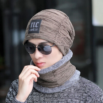 

Outdoor Sports Men Autumn Winter Warm Knit Hats Cap Scarf Suit Neckerchief Knitted Circle Loop Scarf Neckwarmer