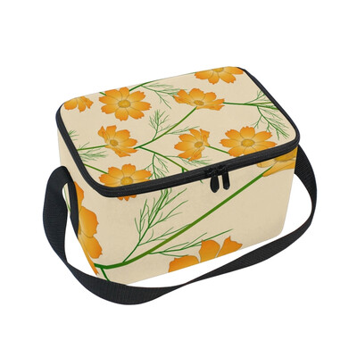 

ALAZA Lunch Box Insulated Orange Yellow Cosmos Flower Lunch Bag Large Cooler Tote Bagfor Men Women
