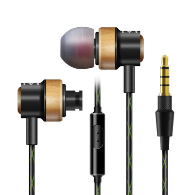 

Premium In-Ear Earbuds Wired Earphones Headphones with Microphone Genuine Natural Wood Noise Cancelling 35mm for iPhone iPad for
