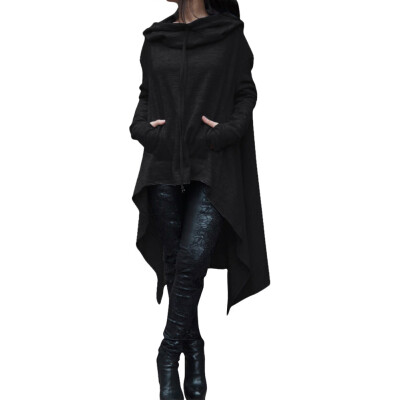 

Fashion Women Hoodies Dress Hooded Neck Drawstring Asymmetric Long Sleeves Pullover Casual Sweatshirt