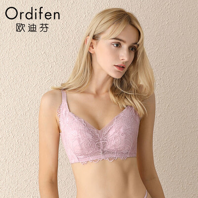 

Ou Difen underwear female 19 years new breathable hole cup no steel ring bra female sense lace thin cotton cup gather beauty back ladies underwear bra XB9504