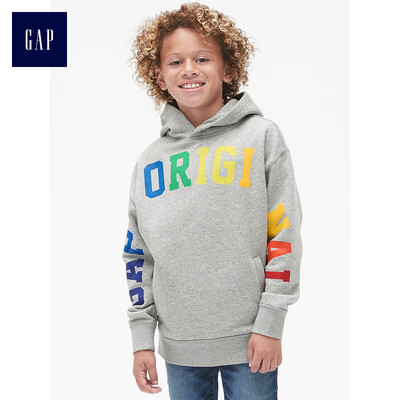 

GAP flagship store childrens clothing boy hoodie shirt head letter printing sweater 399943 light gray ash 130cm