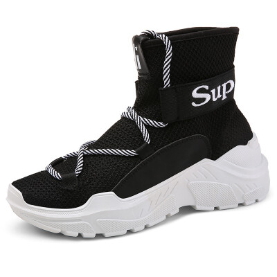

Autumn sports&leisure couple high shoes male Korean version of the trend hip hop large size increased breathable mesh shoes
