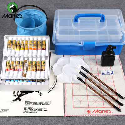 

Maries 36 color 12ml Chinese painting set 8 piece set of landscape painting tool set with toolbox