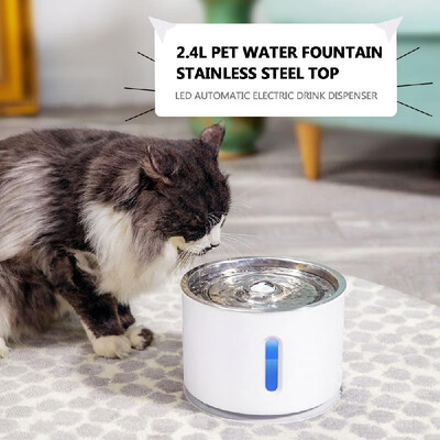 

24L Pet Water Fountain Auto Power Off Stainless Steel Top LED Automatic Electric Drink Dispenser Bowl with Clear Water Level Wind