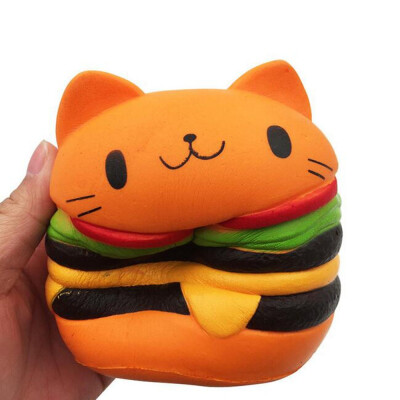 

Relieve stress toy cat head burger food toy soft slow rebound release hand pillow toy