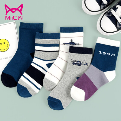 

Cat Boy Boy Cotton Socks Big Boy Four Seasons Socks Stripes Student Cartoon Socks 5 Pairs 3-16 Years