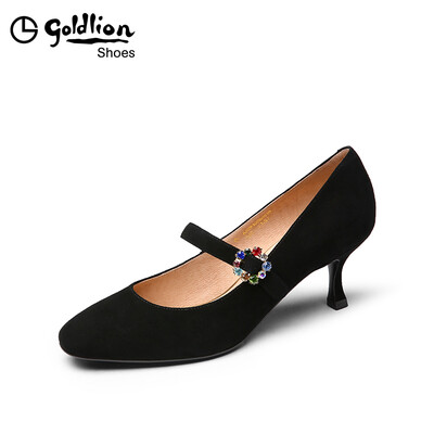 

Goldlion ladies round head high-heeled shallow mouth Mary Jane single shoes 62091008001P - black - 34 yards
