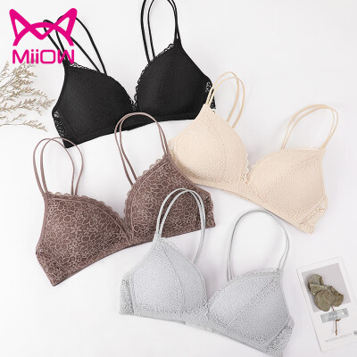 

Cat MiiOW no steel ring thin cup bra sexy lace beauty back gathered bra girl small chest seamless underwear W5063 brown 85A