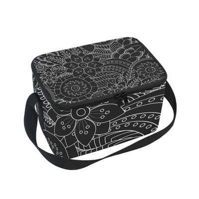 

ALAZA Insulated Lunch Box Black Daisy Lunch Bag for Men Women Portable Tote Bag Cooler Bag