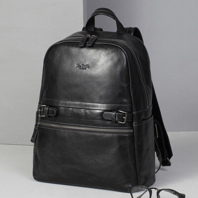 

Pierka card pierre cardin oil wax head layer cowhide backpack shoulder bag fashion travel bag Europe&the United States tide men bag JEV105125A black