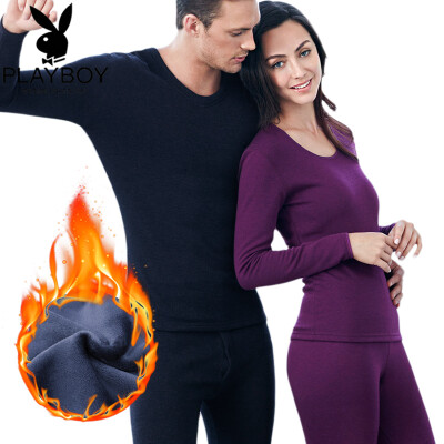 

Playboy thermal underwear men thickening plus velvet warm suit mens wool winter autumn clothes long pants men Tibetan blue L