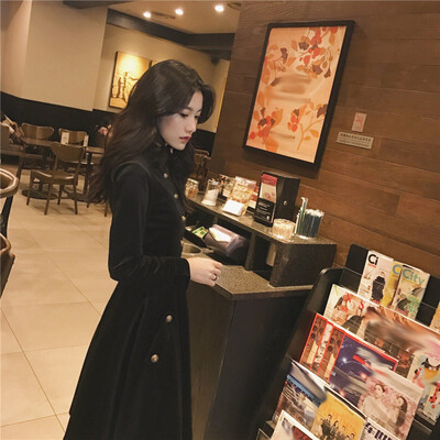 

Retro temperament collar velvet long-sleeved high waist slimming long coat dress