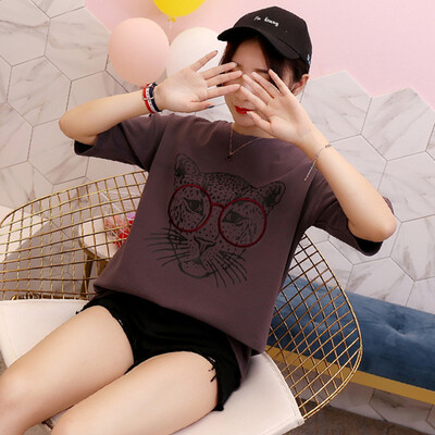 

JOY OF JOY Jingdong womens 2019 summer new Korean version of the wild personality half sleeve t-shirt round neck short-sleeved loose short-sleeved T-shirt female JWTD191854 gray XL
