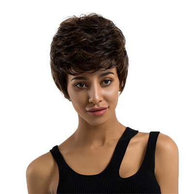 

ELEMENT Short Hair Wig Fashion Layered Highlights Color For Black Women Human HairSynthetic Blend Wigs Free Shipping