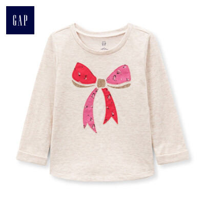 

GAP flagship store female&child fun pattern long sleeve round neck T-shirt 356319 fresh bean sand green 12-18M