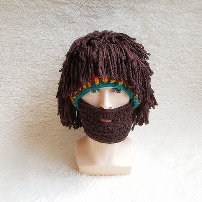 

Wig Beard Hats Hobo Mad Scientist Caveman Handmade Knit Warm Winter Caps Men Women Halloween Gifts Funny Party Beanies