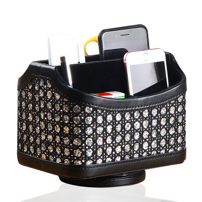 

Yapi Shi leather desktop multi-function remote control storage box rotating creative home living room coffee table tablet mobile phone pen holder storage box cosmetic storage box diamond pattern black