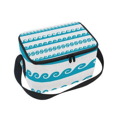 

ALAZA Lunch Box Blue Waves Insulated Lunch Bag Large Cooler Tote Bagfor Men Women