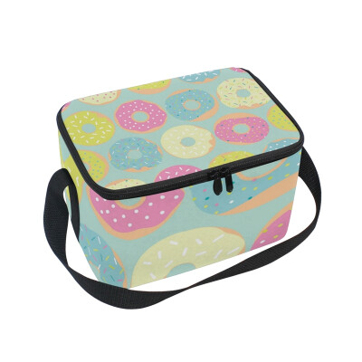 

ALAZA Lunch Box Insulated Lunch Bag Large Cooler Multicolored Pattern With Sweet Donuts Tote Bag