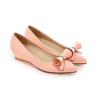 

IDIFU Womens Comfy Bowknot Pointed Toe Low Cut Wedge Low Heel Slip on Pumps Shoes