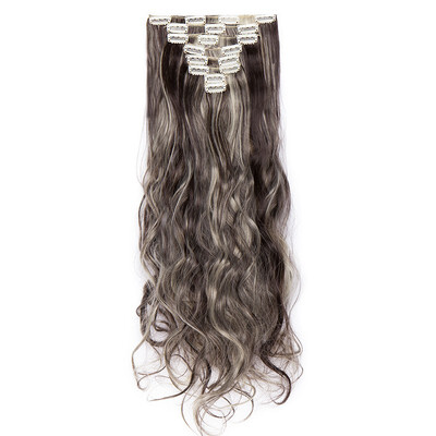 

24" Curly 8 Pcs Full Head Clip in Hair Extensions Synthetic 8 Piece 18 Clips Hairpiece Long Wave Trendy Design for Women