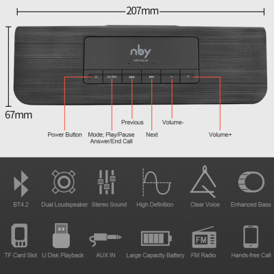 

nby NBY5540 Bluetooth Speakers Wireless Sound Box Dual 5W Loudspeaker Support FM Radio TF Card AUX IN U Disk Music Play Built-in