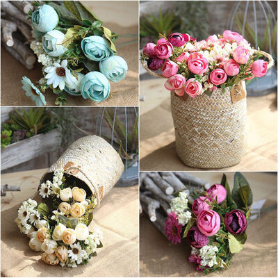 

UpperX Artificial Rose Bouquet Fake Silk Flower Bridal Wedding Party Home Garden Floral champagne